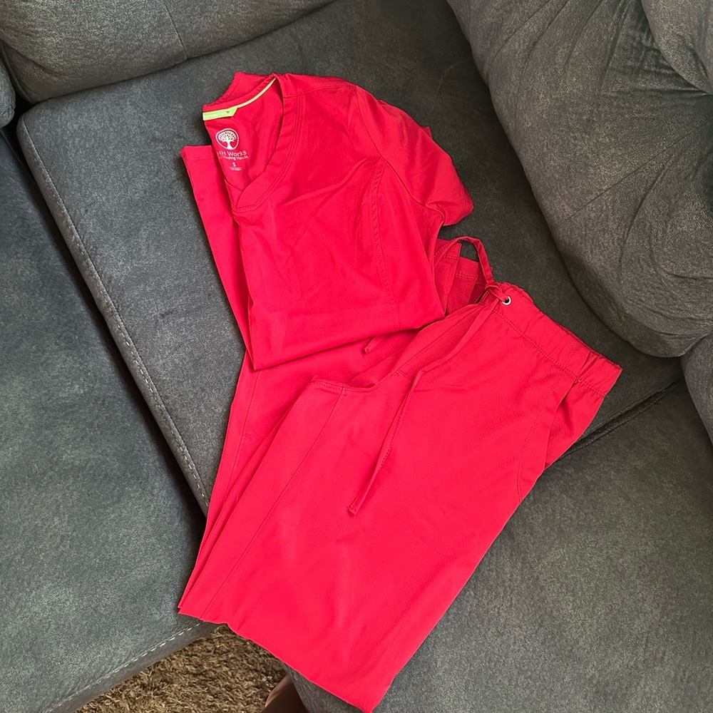 healing hands Bright Red Scrub Top
